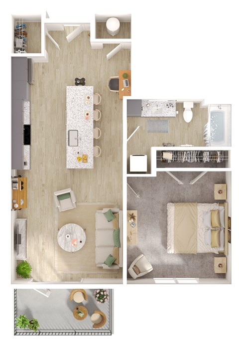 Floor plan for 1 bed, 1 bath, 711 sqft